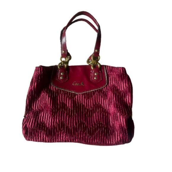 Coach Handbags - Vintage Coach Ashley Bordeaux Gathered Satin Purse Metallic Wine Patent Leather